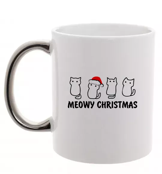 Чашка з кольоровою ручкою Новорічні котики Срібло фото