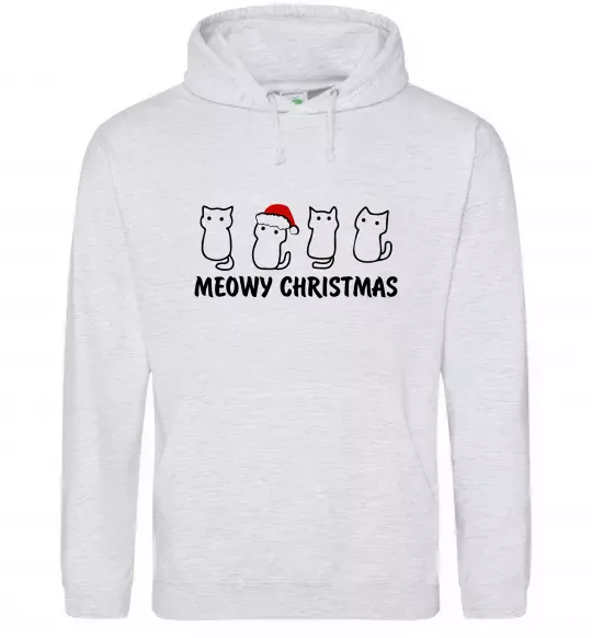 Мужская толстовка (худи) Новорічні котики Серый меланж фото