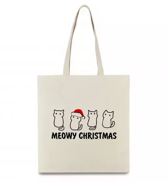 Эко-сумка Новорічні котики Бежевый фото