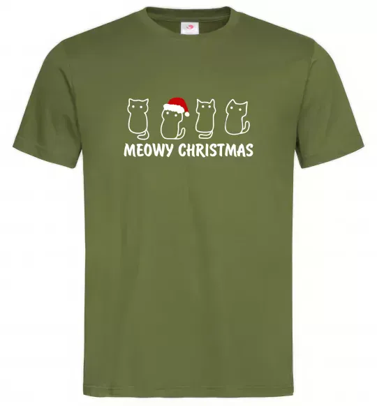 Чоловіча футболка Новорічні котики Оливковий фото