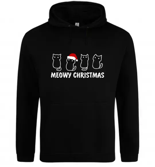 Мужская толстовка (худи) Новорічні котики Черный фото