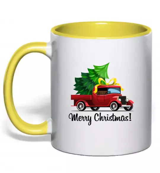 Чашка з кольоровою ручкою Пікап з ялинкою Сонячно жовтий фото