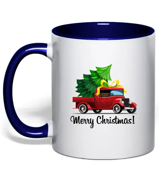 Чашка з кольоровою ручкою Пікап з ялинкою Глибокий темно-синій фото