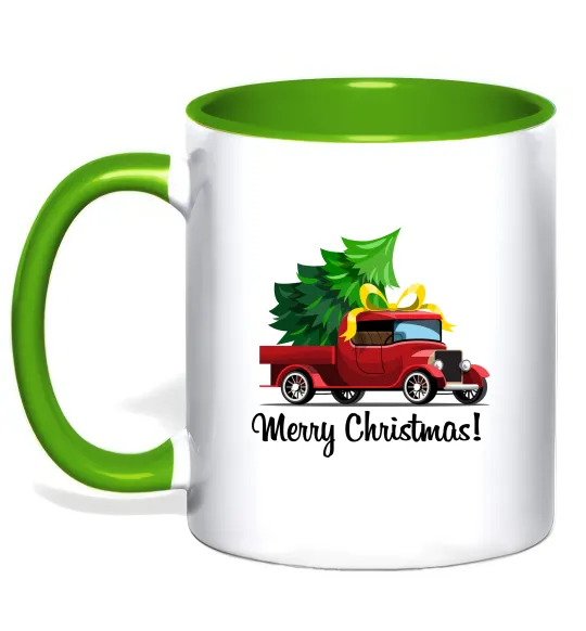 Чашка с цветной ручкой Пікап з ялинкою Лаймовый фото