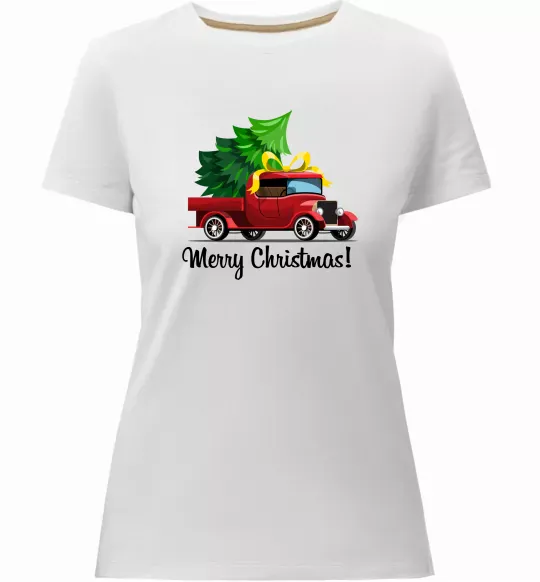 Жіноча преміум футболка Пікап з ялинкою Білий фото