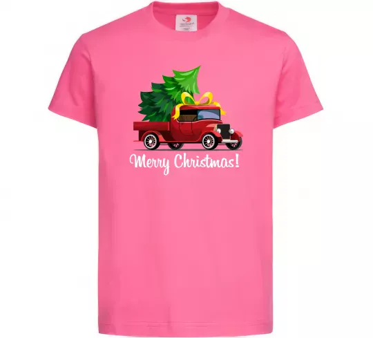 Дитяча футболка Пікап з ялинкою Яскраво-рожевий фото