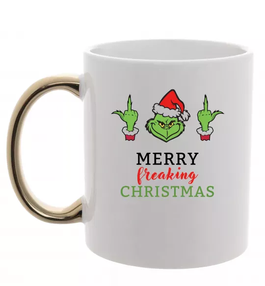 Чашка с цветной ручкой Грінч Merry Christmas Золото фото