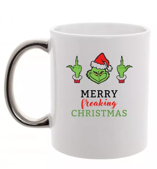Чашка с цветной ручкой Грінч Merry Christmas Серебро фото