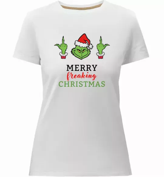 Женская премиум футболка Грінч Merry Christmas Белый фото