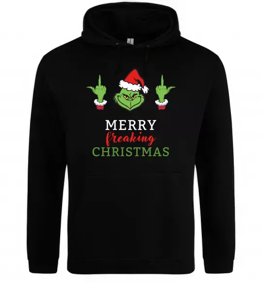 Мужская толстовка (худи) Грінч Merry Christmas Черный фото