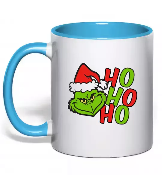 Чашка з кольоровою ручкою Grinch Ho-Ho-Ho Блакитний фото