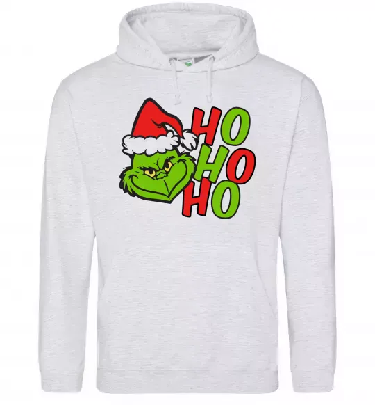 Чоловіча толстовка (худі) Grinch Ho-Ho-Ho Сірий меланж фото