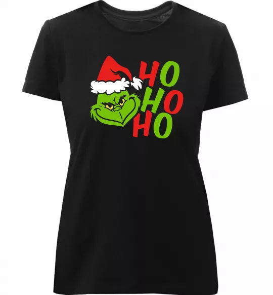 Женская премиум футболка Grinch Ho-Ho-Ho Черный фото