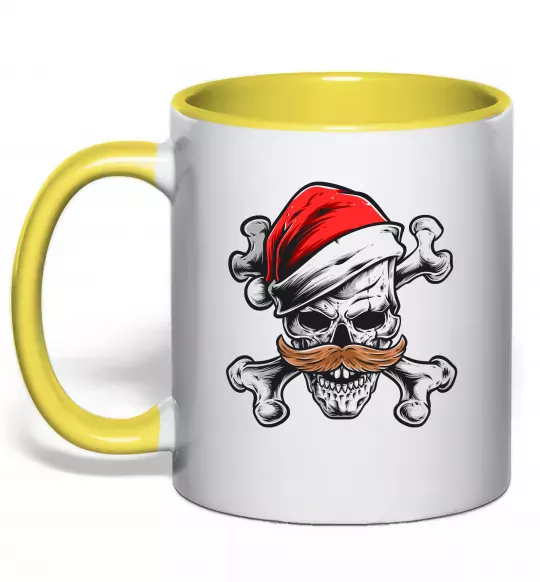 Чашка с цветной ручкой Новорічний череп Солнечно желтый фото