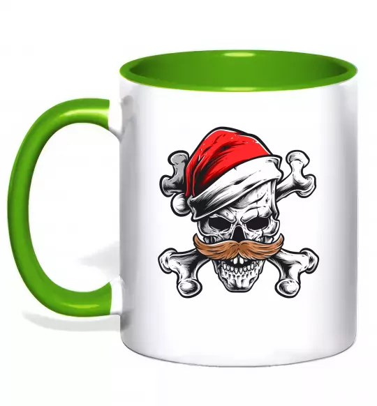 Чашка с цветной ручкой Новорічний череп Зеленый фото