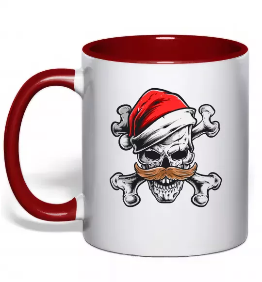 Чашка с цветной ручкой Новорічний череп Красный фото
