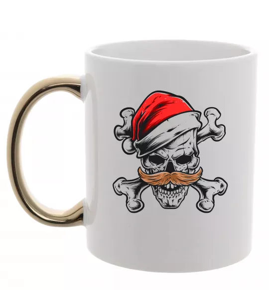 Чашка с цветной ручкой Новорічний череп Золото фото