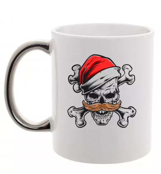 Чашка с цветной ручкой Новорічний череп Серебро фото