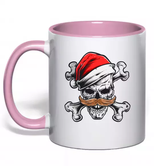 Чашка с цветной ручкой Новорічний череп Нежно розовый фото