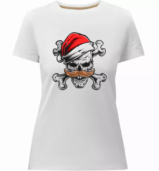 Женская премиум футболка Новорічний череп Белый фото