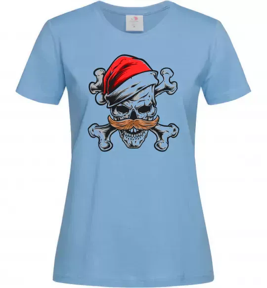 Жіноча футболка Новорічний череп Блакитний фото