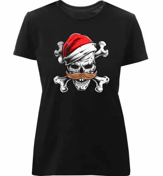 Женская премиум футболка Новорічний череп Черный фото