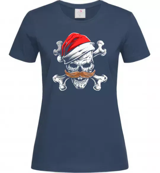Жіноча футболка Новорічний череп Темно-синій фото