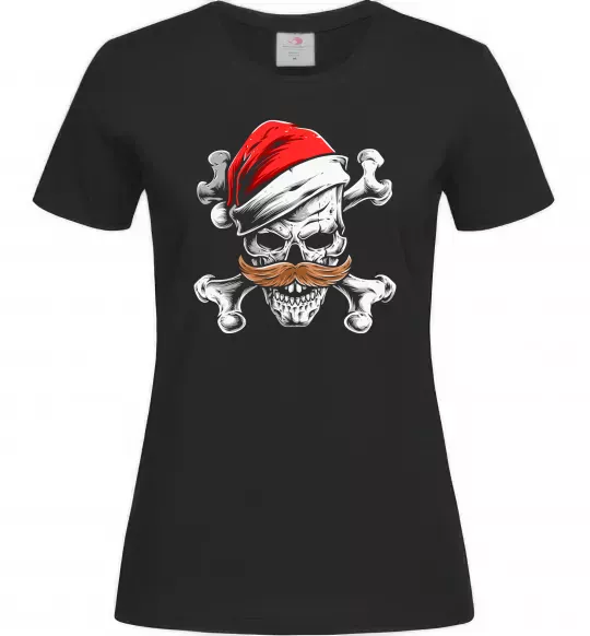 Жіноча футболка Новорічний череп Чорний фото
