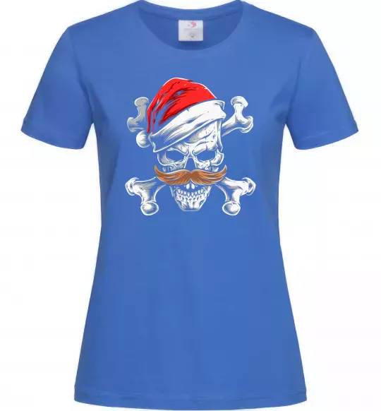 Жіноча футболка Новорічний череп Яскраво-синій фото