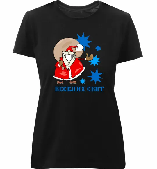Жіноча преміум футболка Веселих свят Чорний фото