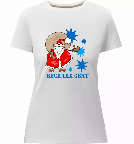 Жіноча преміум футболка Веселих свят Білий фото