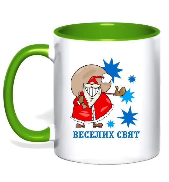 Чашка с цветной ручкой Веселих свят Лаймовый фото