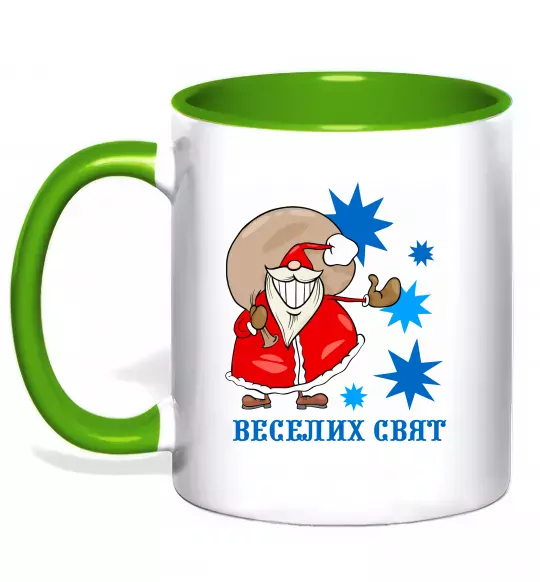 Чашка с цветной ручкой Веселих свят Зеленый фото