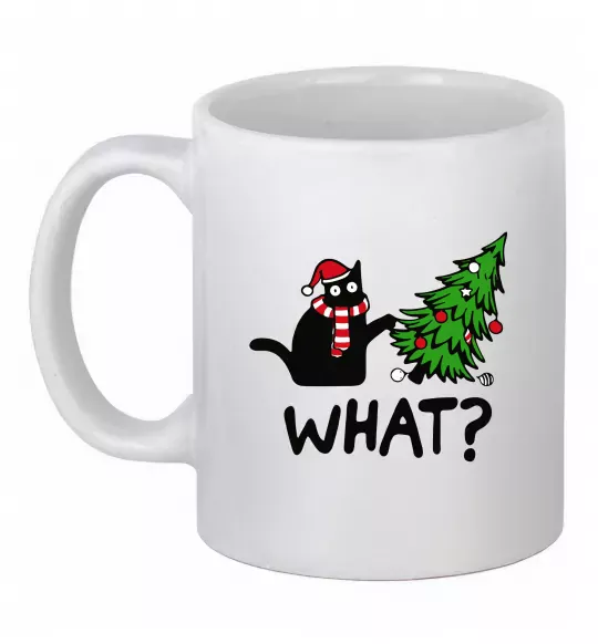 Чашка керамічна Кіт ялинка Білий фото