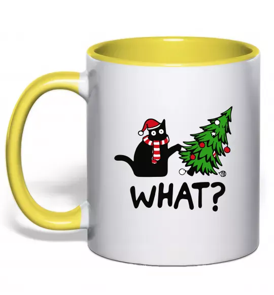 Чашка с цветной ручкой Кіт ялинка Солнечно желтый фото