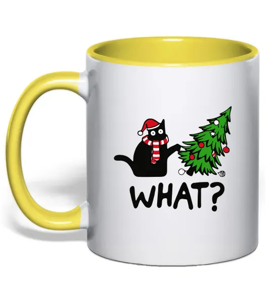 Чашка с цветной ручкой Кіт ялинка Лимонный фото