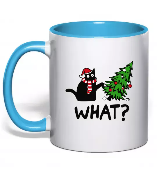 Чашка с цветной ручкой Кіт ялинка Голубой фото