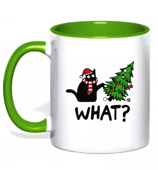 Чашка с цветной ручкой Кіт ялинка Зеленый фото