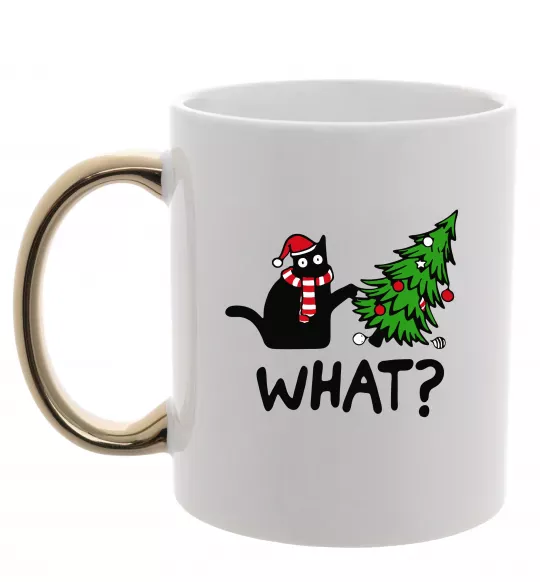 Чашка с цветной ручкой Кіт ялинка Золото фото