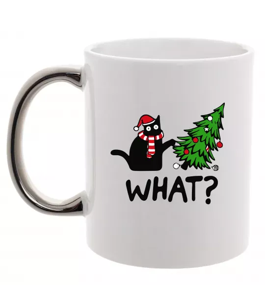 Чашка с цветной ручкой Кіт ялинка Серебро фото