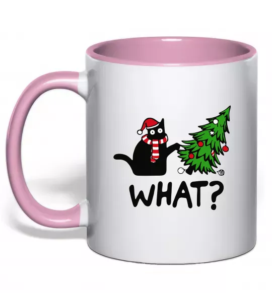 Чашка с цветной ручкой Кіт ялинка Нежно розовый фото