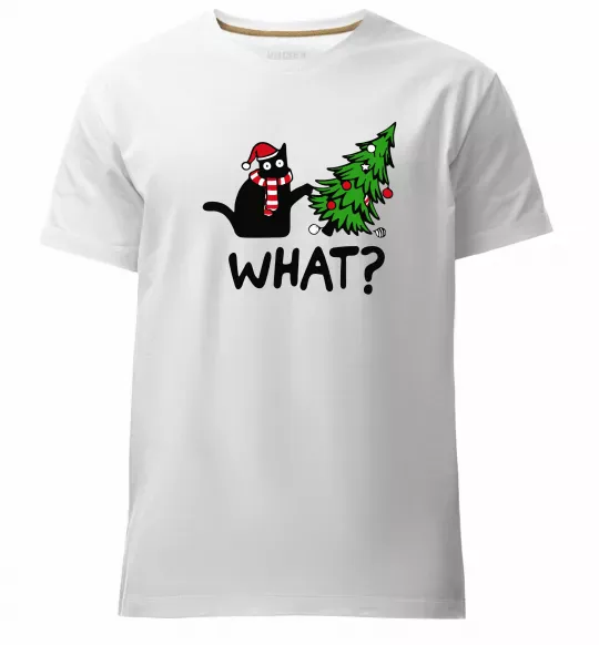 Мужская премиум футболка Кіт ялинка Белый фото