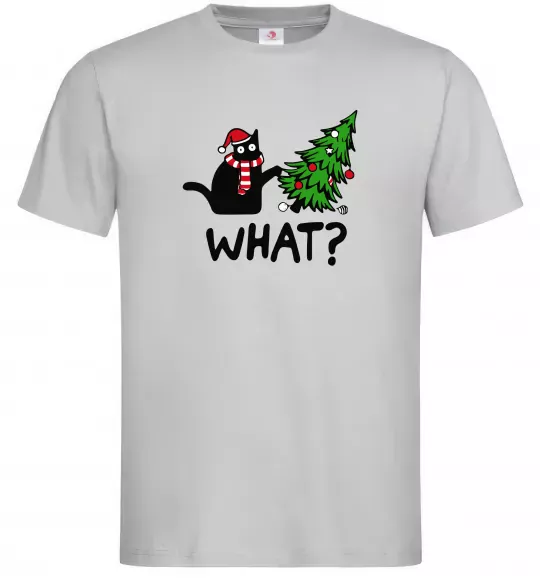 Мужская футболка Кіт ялинка Серый фото