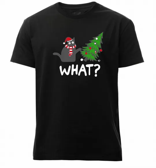 Мужская премиум футболка Кіт ялинка Черный фото