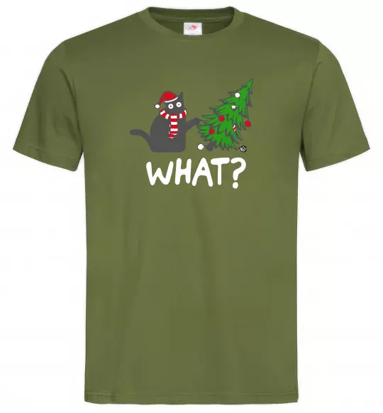 Мужская футболка Кіт ялинка Оливковый фото