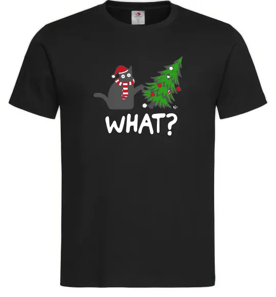 Мужская футболка Кіт ялинка Черный фото