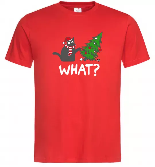 Мужская футболка Кіт ялинка Красный фото