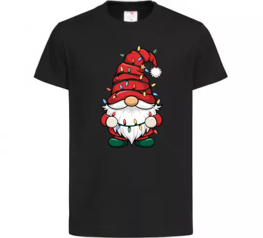 Детская футболка Новорічний гном Черный фото