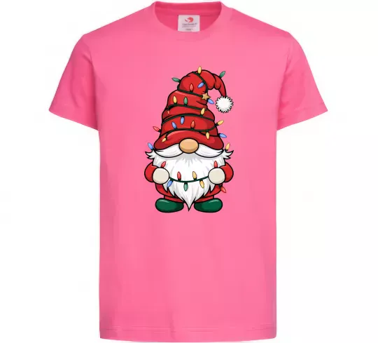 Детская футболка Новорічний гном Ярко-розовый фото