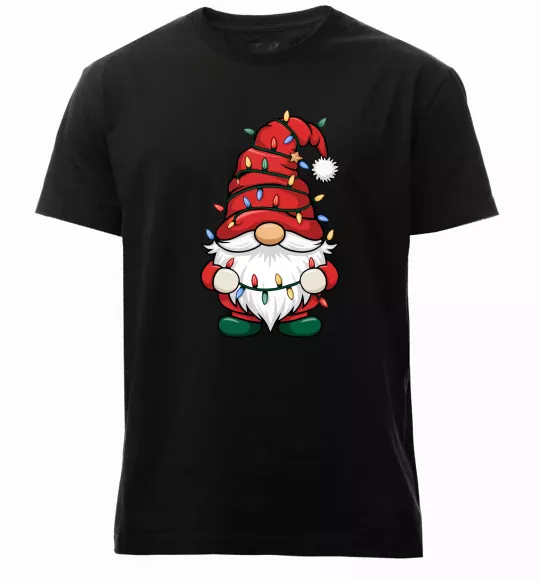 Мужская премиум футболка Новорічний гном Черный фото